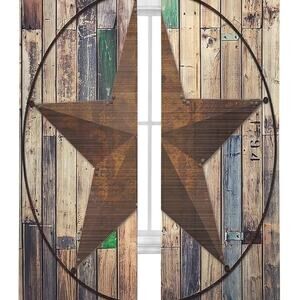 2 Panels Western Texas Star Retro Wooden Planks Curtains